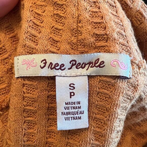 Free People Juicy Long Sleeve Cowl Neck Waffle Knit Split Back Top Mustard Sweat - Picture 4 of 16